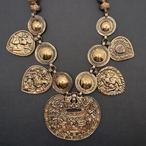 Amy Kahn Russell AKR Egyptian Queen Ethnic Bronze Charm Statement Necklace 19"